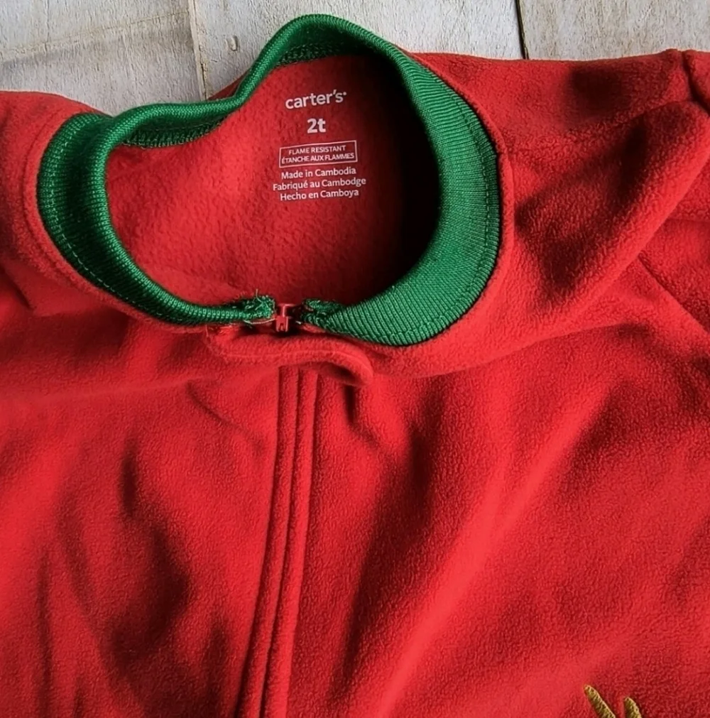 Carter's Boys Toddler Red Christmas Reindeer One Piece Fleece Pajamas 2T